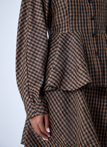GANNI Crinkle Peplum Shirt Brown gan0263011