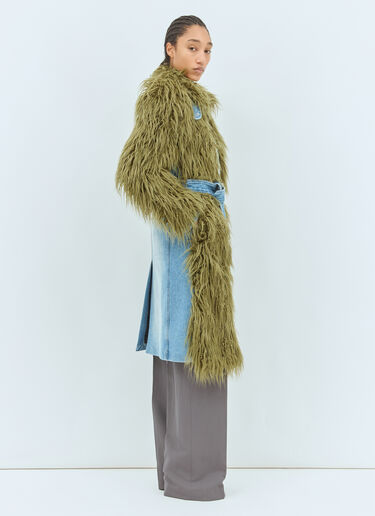 Dries Van Noten Faux Fur And Denim Coat Green dvn0258001