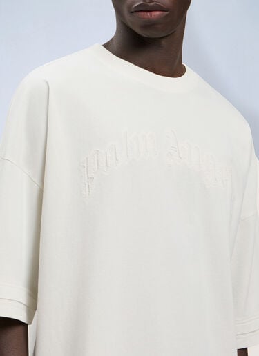 LN-CC® - Palm Angels: Curved Logo Loose Double T-Shirt - White Palm Angels Curved Logo Loose Double T-Shirt White pma0164116