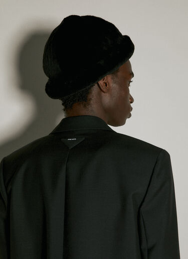 Prada Logo Plaque Shearling Hat Black pra0155029