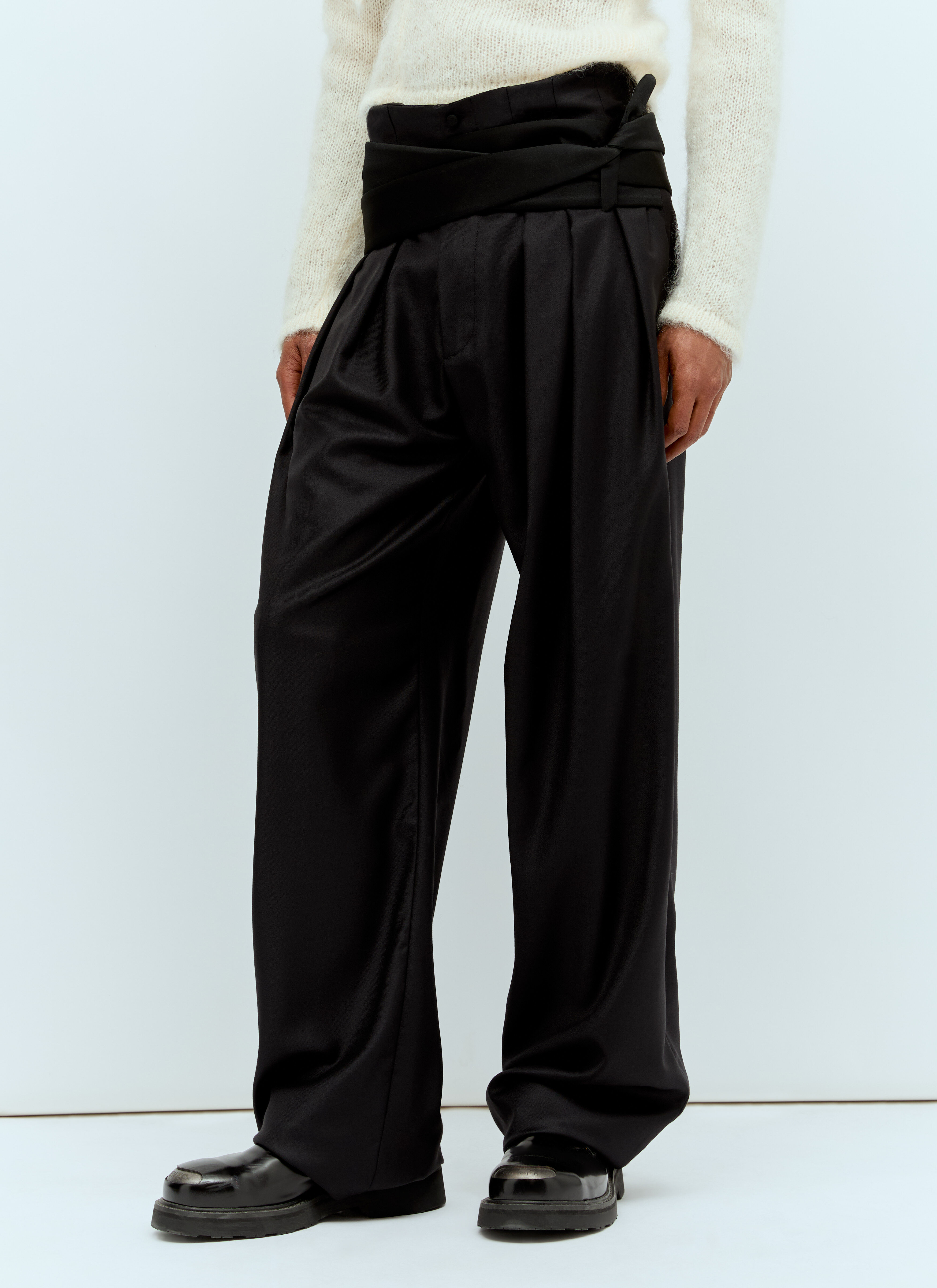 Yohji Yamamoto Pleated Pants With Silk Ties Black yoy0156005