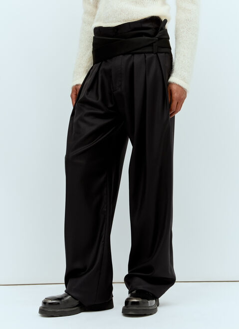 Aaron Esh Pleated Pants With Silk Ties Black ash0154002