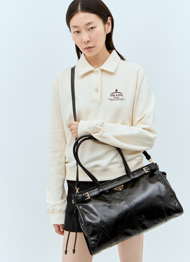 Prada Large Leather Shoulder Bag Black pra0258045