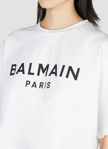 Balmain 로고 프린트 크롭 티셔츠 화이트 bln0252008