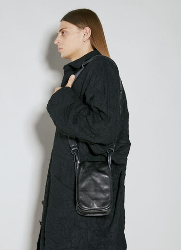ドラムレザーフラップ ミニショルダーバッグ Yohji Yamamoto ドラムレザーフラップ ミニショルダーバッグ ブラック yoy0154016