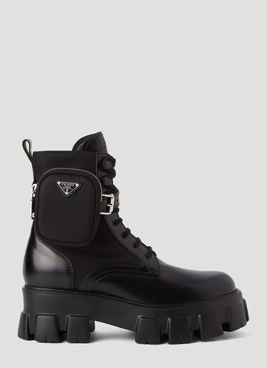 Prada Monolith Nylon and Leather Boots Black pra0245015