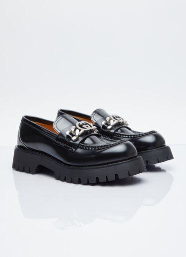 Gucci Interlocking G Chain Leather Loafers Black guc0253097