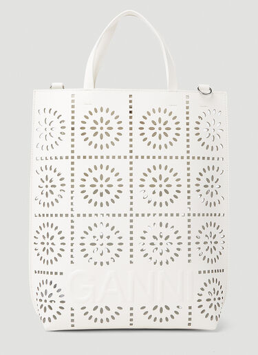 GANNI Banner Medium Tote Bag White gan0253034