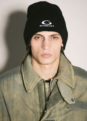 Balenciaga Logo Embroidery Beanie Hat Black bal0158024