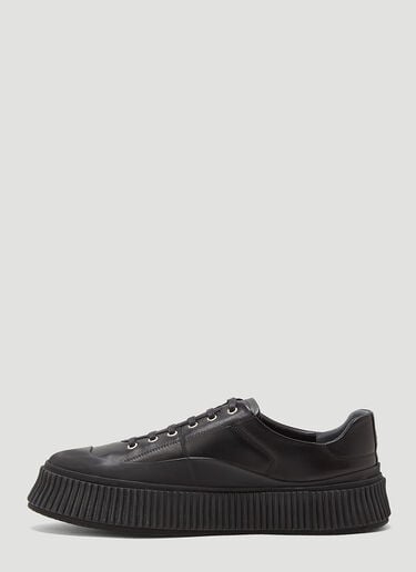 Jil Sander Ribbed-Sole Leather Sneakers Black jil0143020
