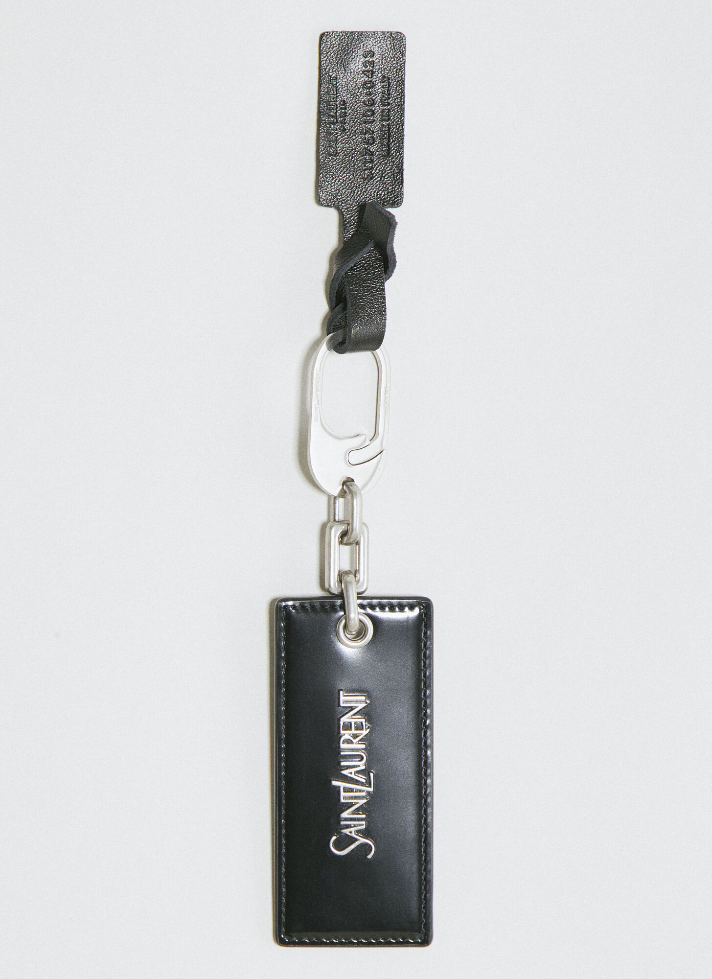 Shop Saint Laurent Logo Plaque Leather Keyring In Black