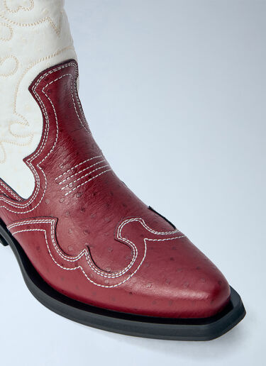 GANNI Mid Shaft Embroidered Western Boots Red gan0265034