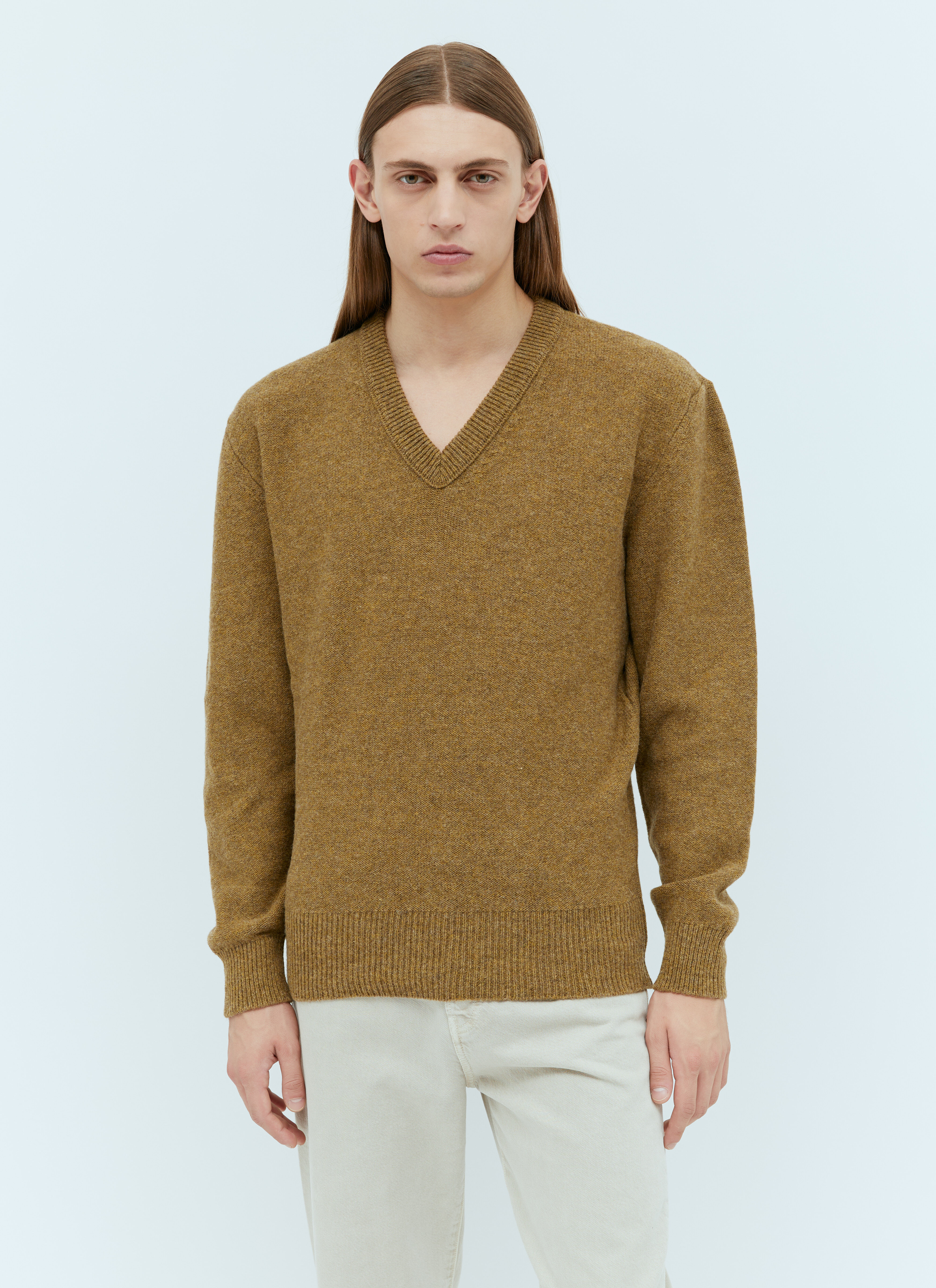 Lemaire V Neck Wool Sweater Brown lem0154008