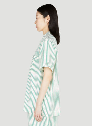 Tekla Clover Stripe Short Sleeve Pyjama Shirt Green tek0353016