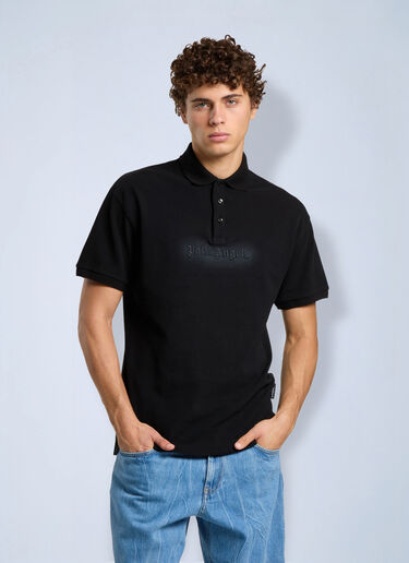 Palm Angels Logo Spray Regular Polo Shirt Black pma0166297