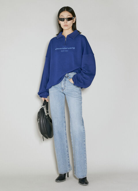 Alexander Wang Logo Embellished Half-Zip Sweatshirt Black awg0253059