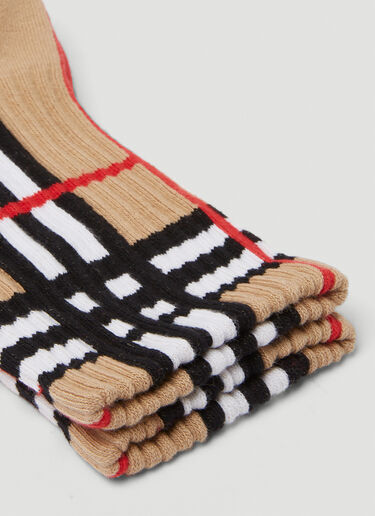 Burberry Check Intarsia Technical Stretch Cotton Socks Beige bur0149104