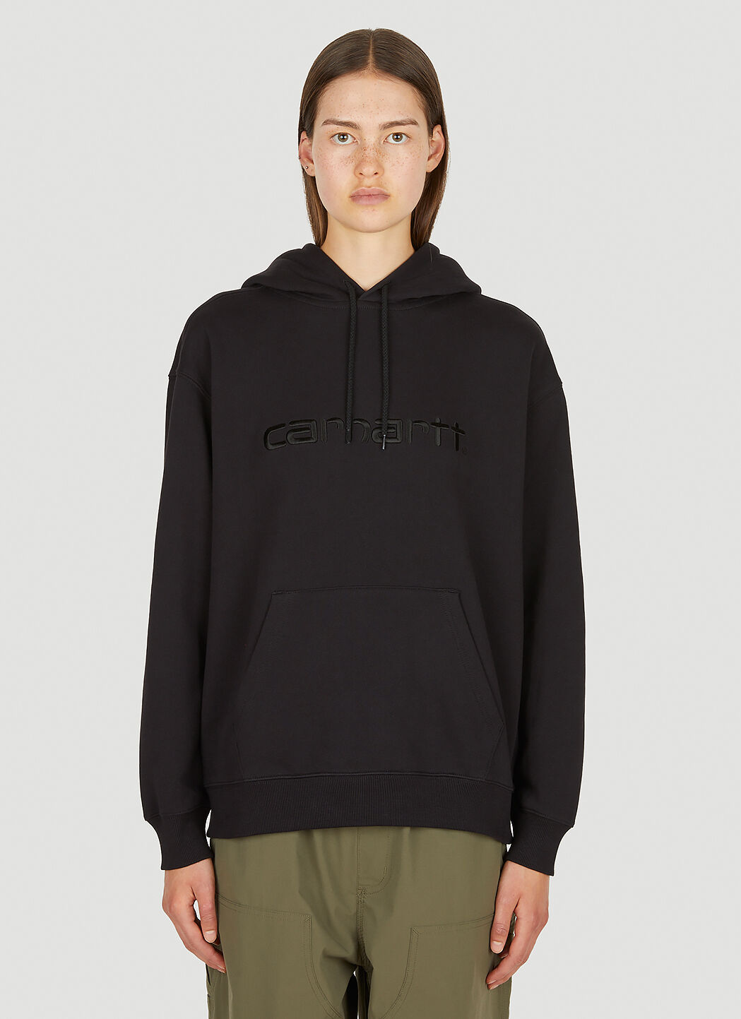 Carhartt WIP Logo Embroidery Hooded Sweatshirt in Black LN CC