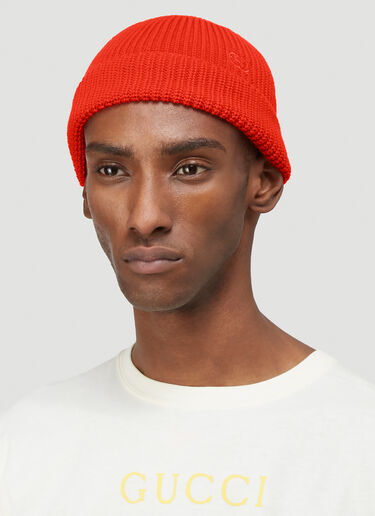 Gucci Embroidered Logo Beanie Hat Red guc0140037