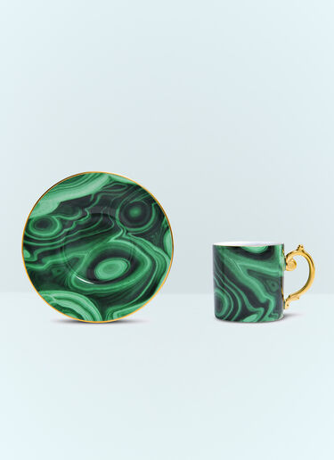 L'Objet Set Of Two Malachite Espresso Cups And Saucers Green wps0691615