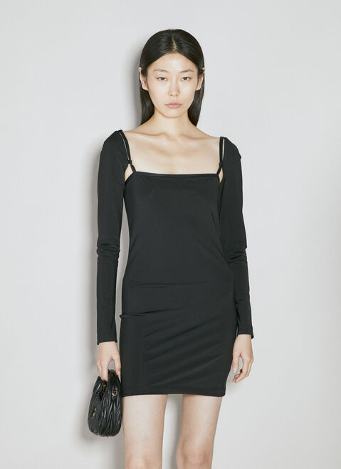 Saint Laurent Long Sleeve Mini Dress Black sla0254043