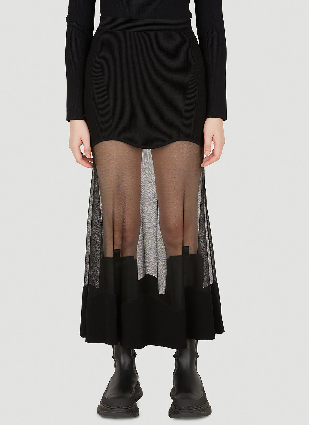 Alexander McQueen Sheer Panel Midi Skirt in Black LN CC