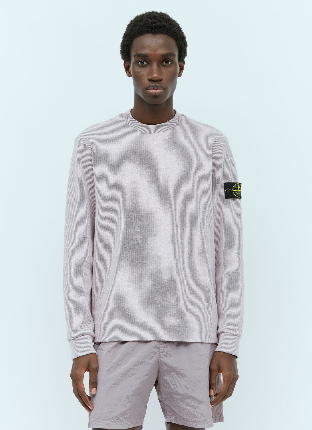 Shop Stone Island Logo Patch Knit Sweater In Pink