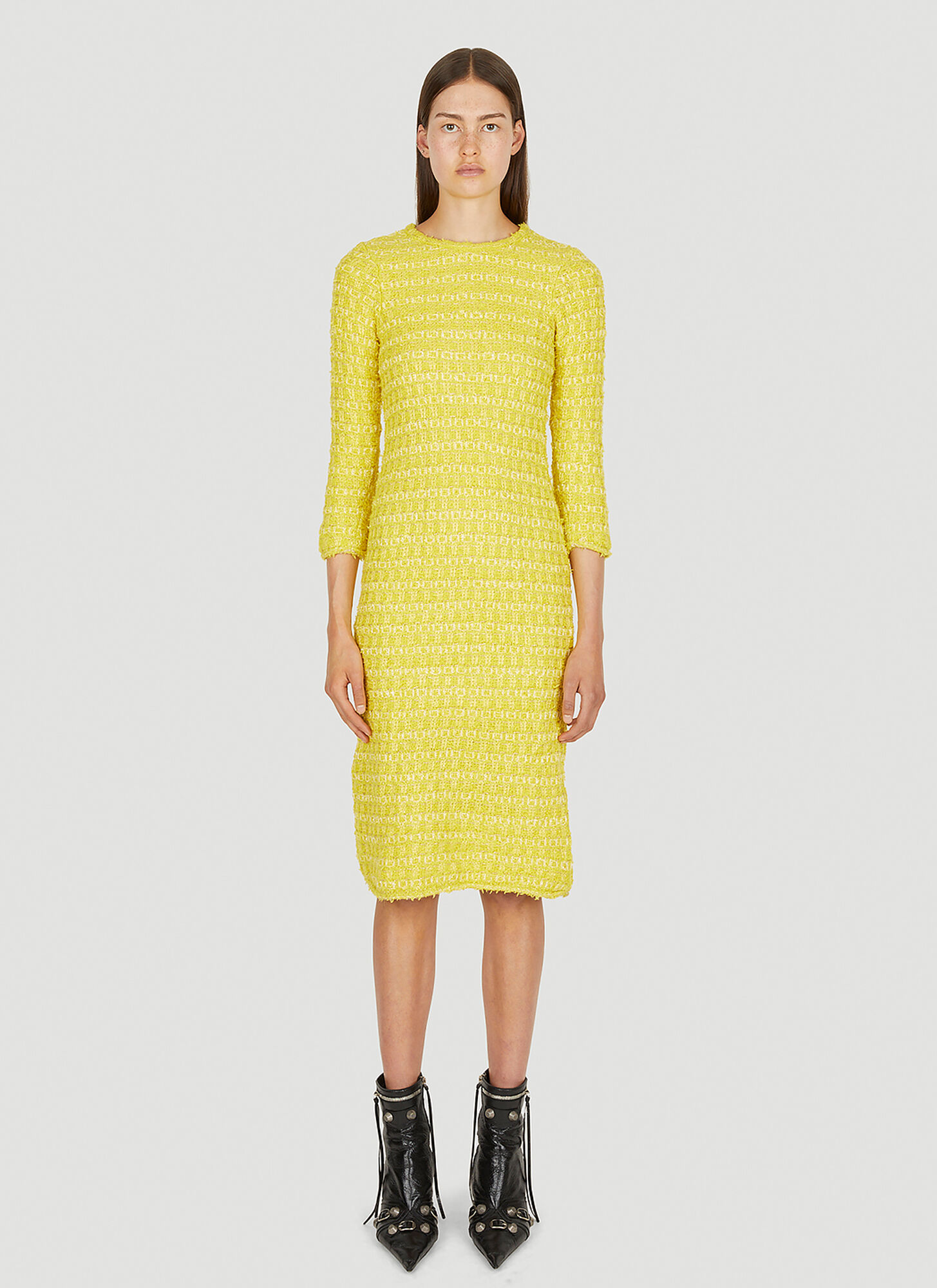 Balenciaga Wool-blend Boucle Dress In Yellow