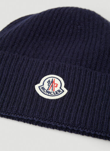 Moncler Ribbed Knit Beanie Hat Blue mon0150026