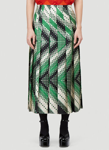 Gucci Graphic Chevron Silk Skirt Green guc0243025
