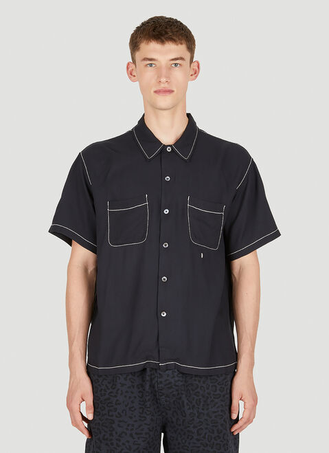 Tekla Contrast Pick Stitched Shirt Black tek0353013