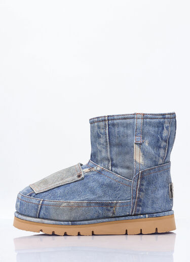 Acne Studios Denim-Print Leather Boots Blue acn0258016