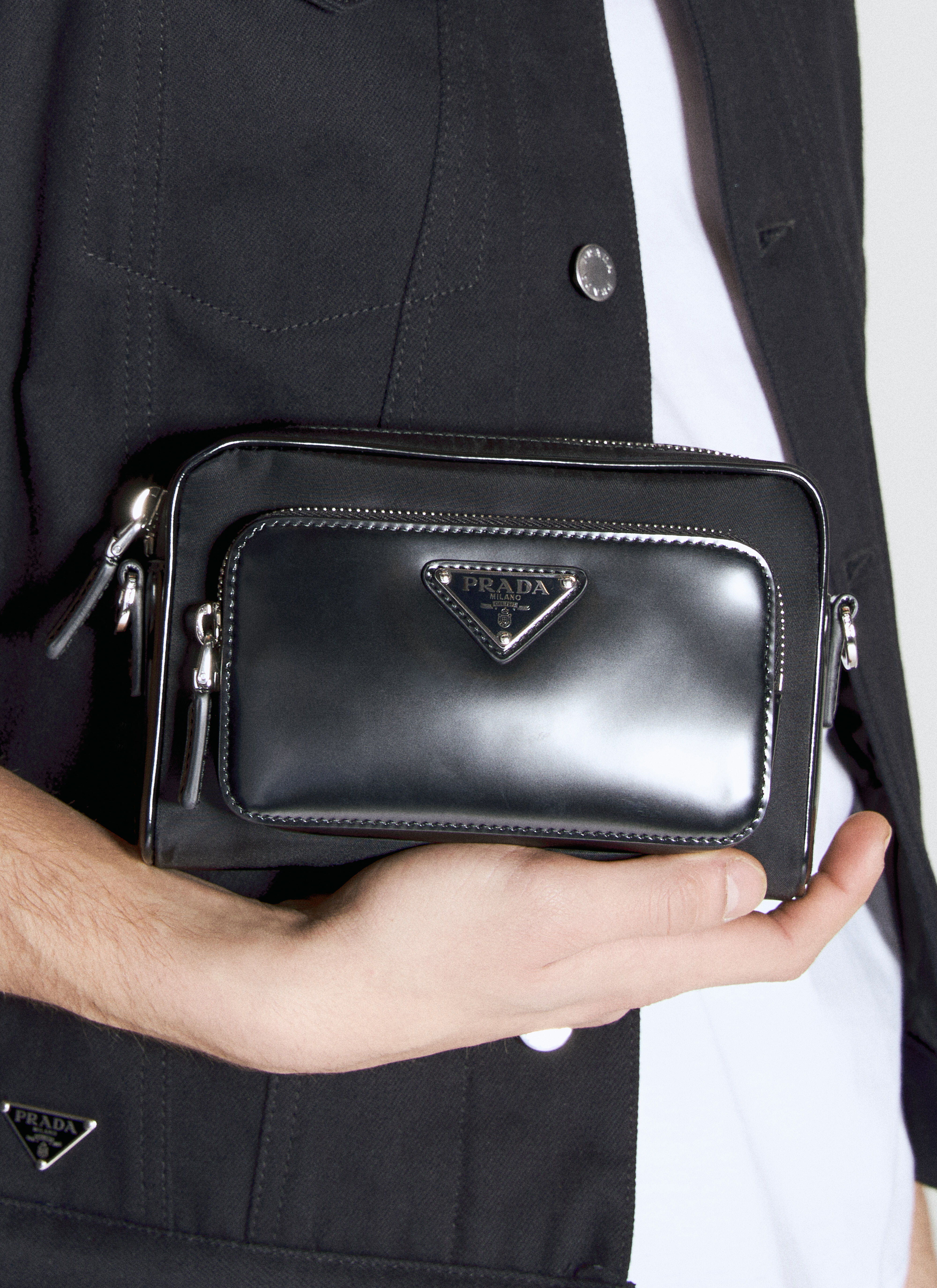 Prada Men's' Re-Nylon And Brushed Leather Crossbody Bag in Black | LN-CC®
