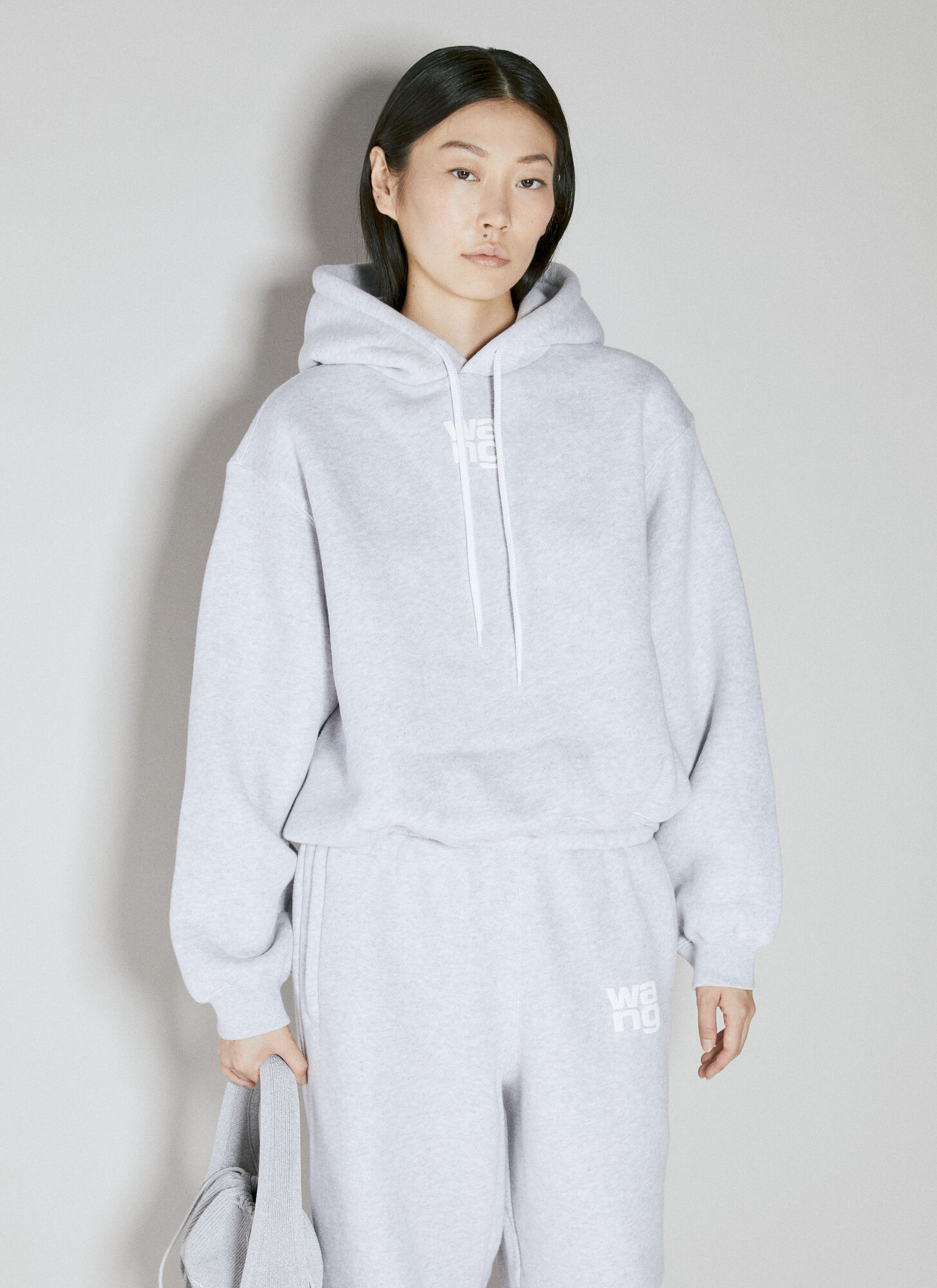 Shop Alexander Wang Puff Logo Hooded Sweatshirt In Grey