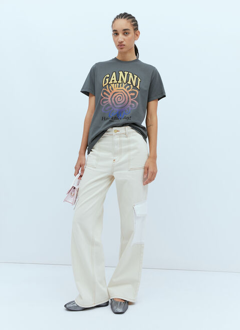 GANNI Flower Print T-Shirt White gan0254015