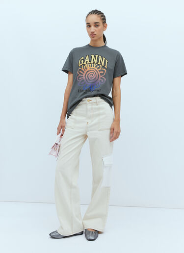 Flower Print T-Shirt GANNI Flower Print T-Shirt Grey gan0254016