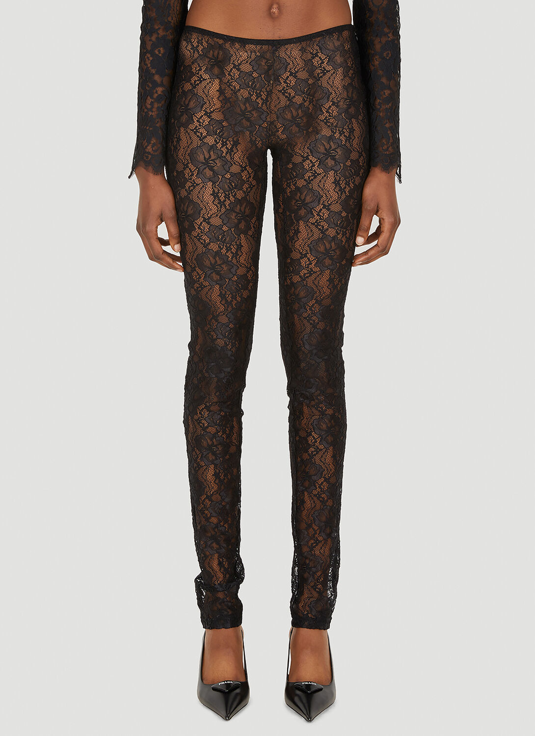 Dolce & Gabbana Floral Lace-stitch Leggings In Black