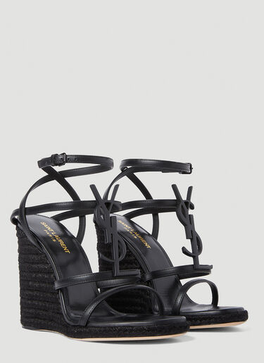 Saint Laurent Cassandra Espadrille Wedges Black sla0250079