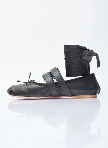 Miu Miu Buckle-Embellished Leather Ballerina Flats Black miu0256014