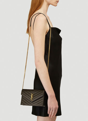 Saint Laurent Envelope Chain Wallet Shoulder Bag Black sla0244027