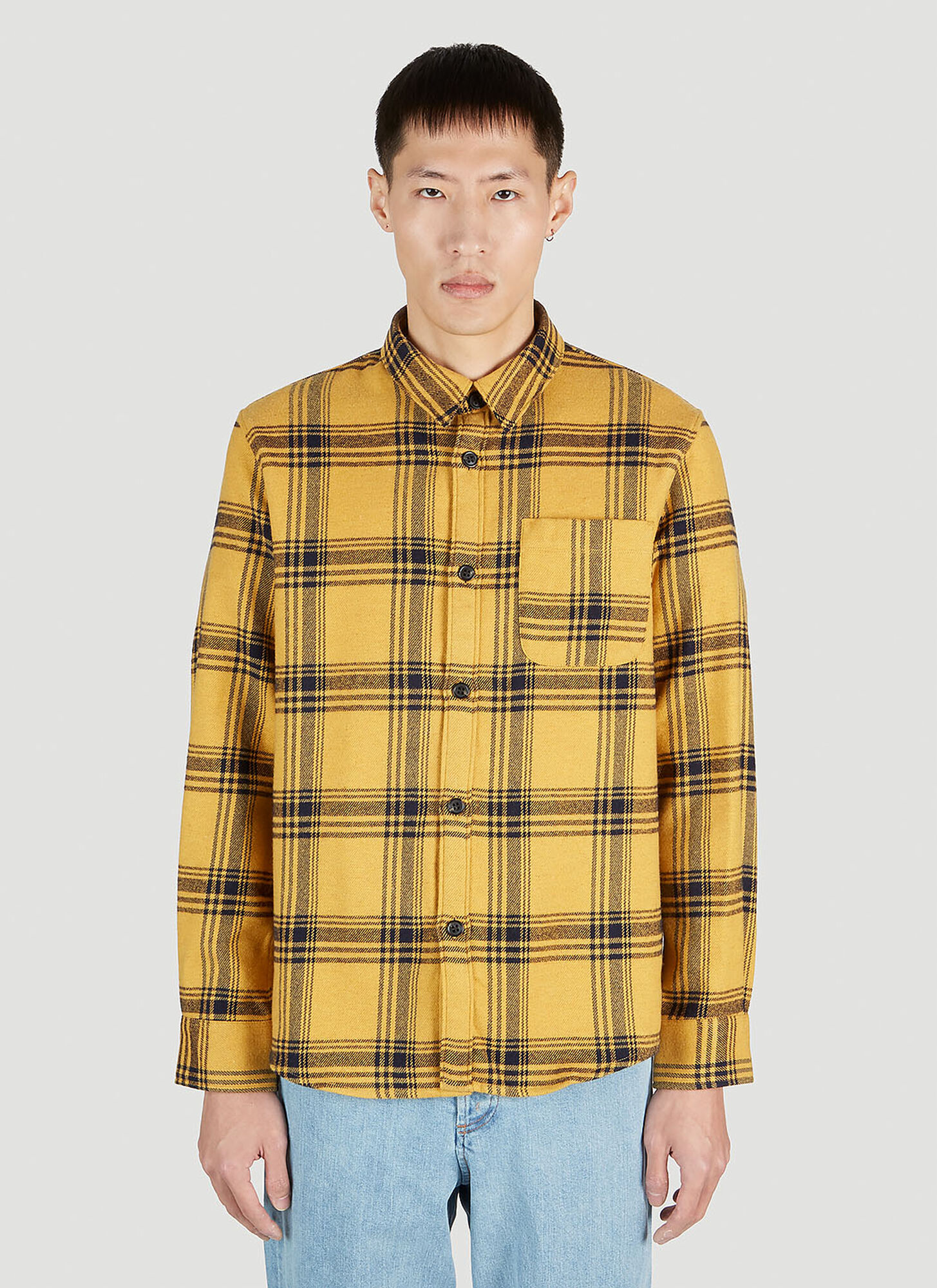 Shop Apc Trek Checked Flannel Shirt In Yellow