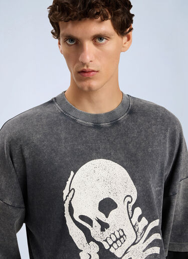LN-CC® - Palm Angels: Skull Double Long-Sleeved T-Shirt - Grey Palm Angels Skull Double Long-Sleeved T-Shirt Grey pma0164067