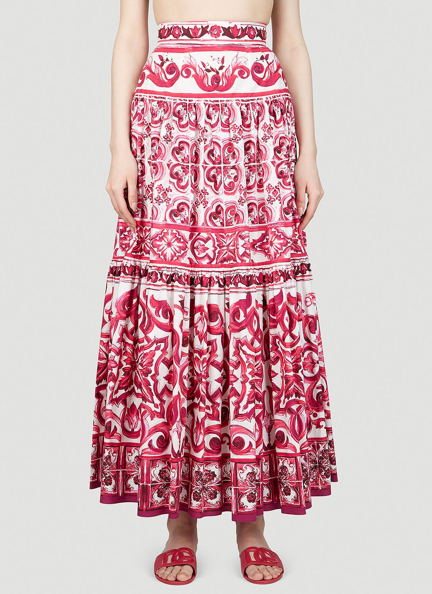 Shop Dolce & Gabbana Majolica Print Maxi Skirt In Pink