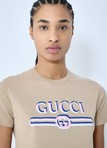 Gucci Printed Logo Motif T-Shirt Beige guc0259030
