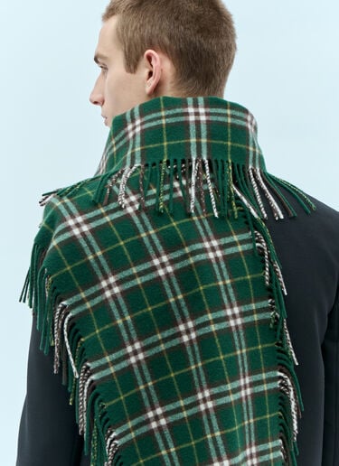 Burberry Check Cashmere Fringed Scarf Green bur0355006