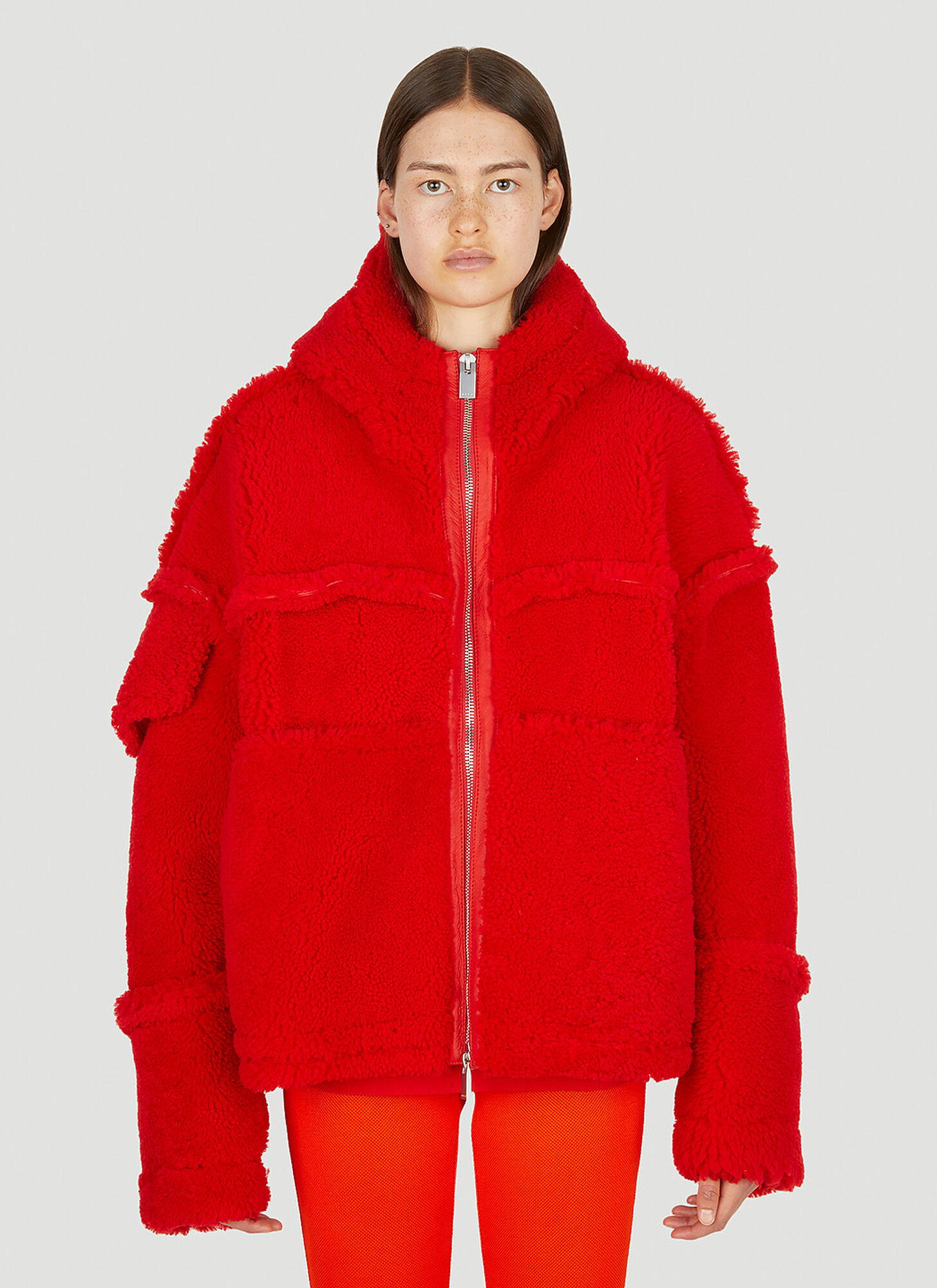 Alyx Hooded Shearling Jacket In Red