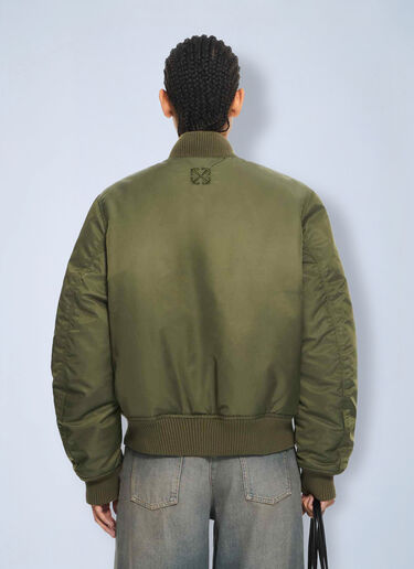 LN-CC® - Off-White: Off-White Embroidered Nylon Bomber Jacket - Beige Off-White Off-White Embroidered Nylon Bomber Jacket Beige ofw0264059