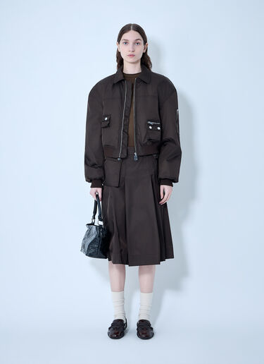 GANNI Duchesse Nylon Midi Pleated Pocket Skirt Dark Brown gan0263027