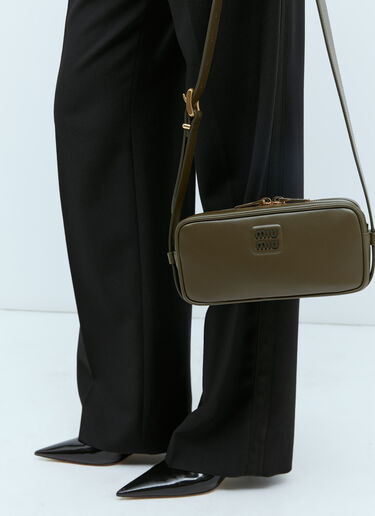 Logo Plaque Leather Shoulder Bag Miu Miu Logo Plaque Leather Shoulder Bag Green miu0254066