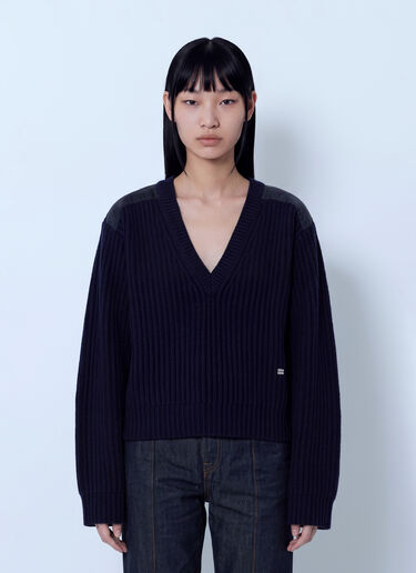 LN-CC® - GANNI: Wool Melange Rib Stripe V Neck - Navy GANNI Wool Melange Rib Stripe V Neck Navy gan0266031
